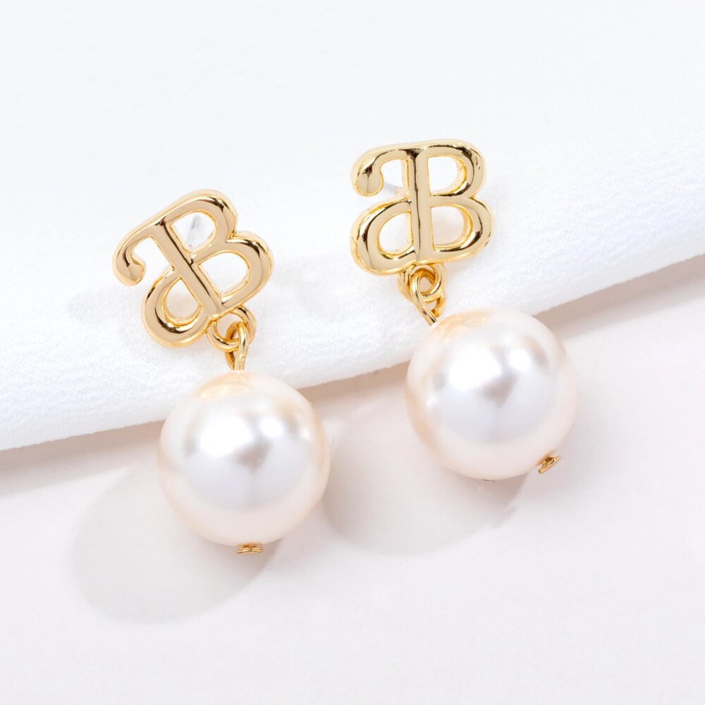Alicia Bonnie Devotion Signature Logo Pearl Drop Earrings, Sterling Silver Posts - Picture 2 of 5